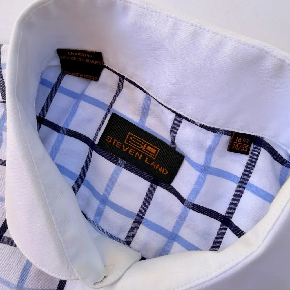 Men’s Designer Steven Land Dress Shirt Size Large 16 34/35 French Cuffs - Picture 3 of 9